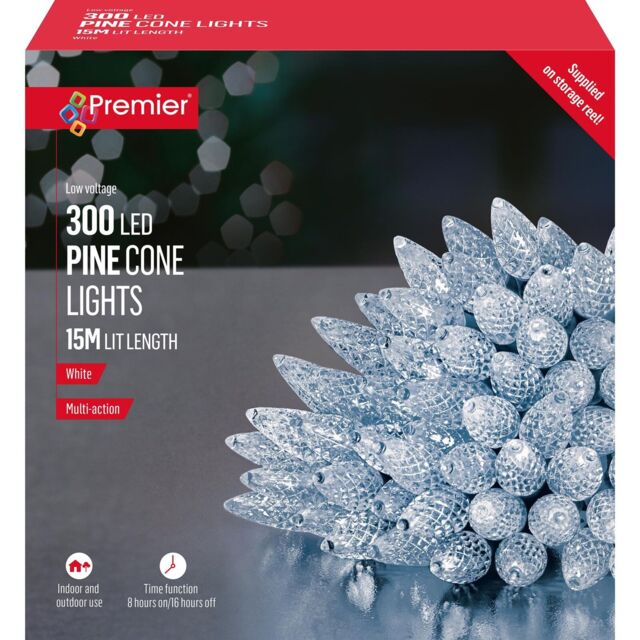 300 Led Pine Cone Lights White Multi-action Christmas Decoration