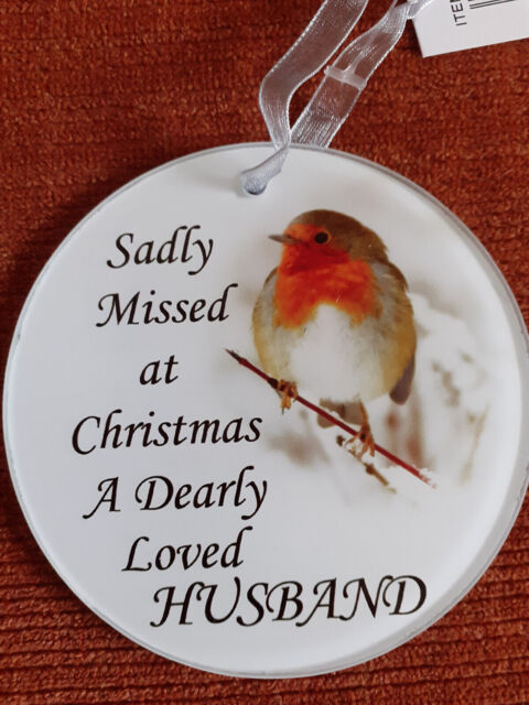 Glass Memorial Tree Hanger Decoration Robin Design - Husband 9cm