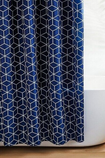Beldray Geometric Shower Curtain 180 X 180 Cm Home Bathroom - Navy