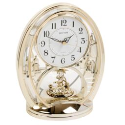 Rhythm Gold Oval Mantel Clock Rotating Spiral Pendulum 4sg768wr18