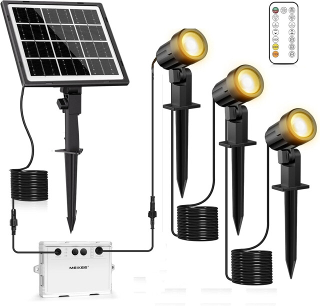3 In 1 Solar Spot Lights Outdoor Garden Warm White 2700k Dimmable