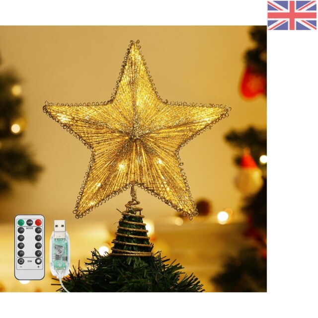Gold Christmas Star Tree Topper: Usb Powered, Remote Control & Timer