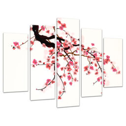 Set Of 5 Pink Cream Red Japanese Canvas Wall Art Bedroom Pictures 5081