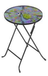 Peacock Design Folding Glass Table Hand Painted Weather Resistant