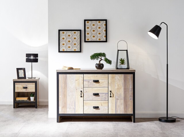 Oak Sideboard 2 Door 3 Drawer Distressed Loft Studio Apartment