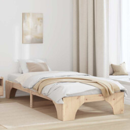 Bed Frame Solid Pine Wood Natural Single 90x190cm Slatted Low Modern