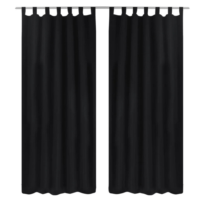 2 Pcs Black Micro-satin Curtains With Loops 140 X 245 Cm Vidaxl