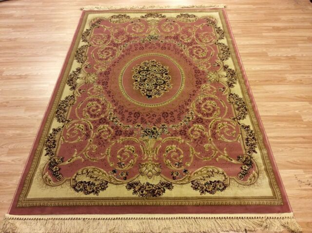 Dusky Pink Traditional Classic Oriental Design Silk Like Rug Xl