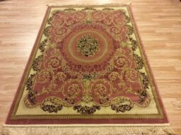 Dusky Pink Traditional Classic Oriental Design Silk Like Rug Xl