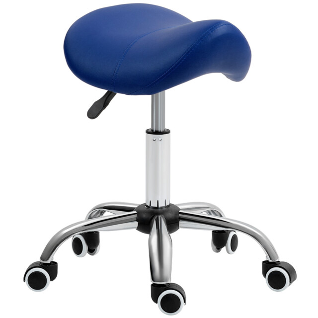 Saddle Stool Dark Blue 49-61cm Adjustable Pu Leather Padded Seat Salon