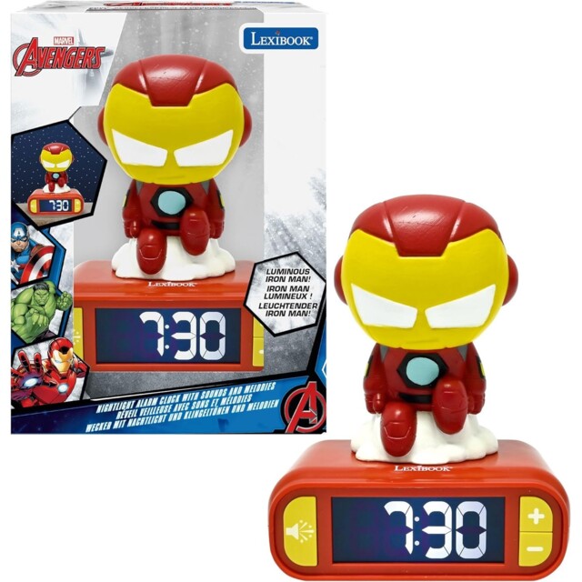 Lexibook Marvel Iron Man Nightlight Alarm Clock – Lcd, Sounds, Snooze,