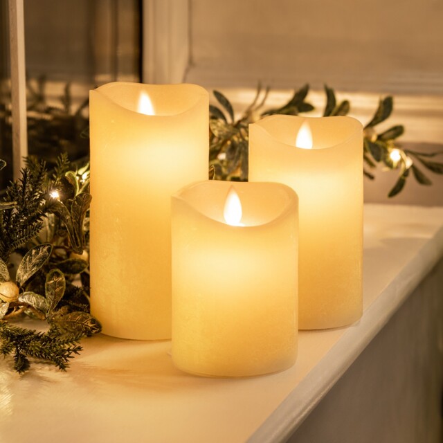 Flameless Led Candles Real Wax Flickering Flame Remote Control Set Of