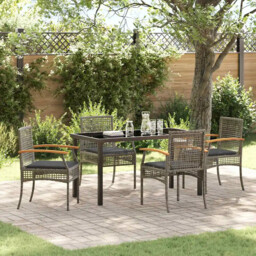 Garden Dining Set 5 Pcs Grey Poly Rattan Vidaxl