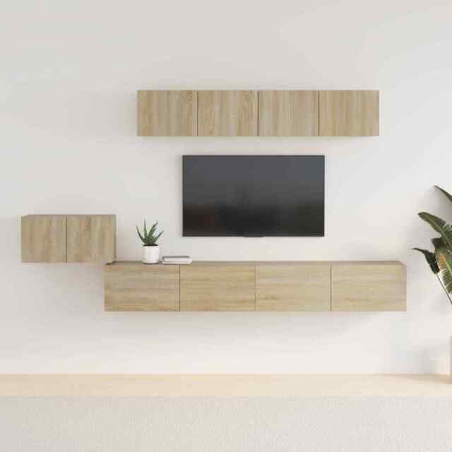 5 Piece Tv Cabinet Set Sonoma Oak Engineered Wood Vidaxl