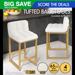 Alfordson 4x Bar Stool Padded Boucle Seat Metal Breakfast Counter