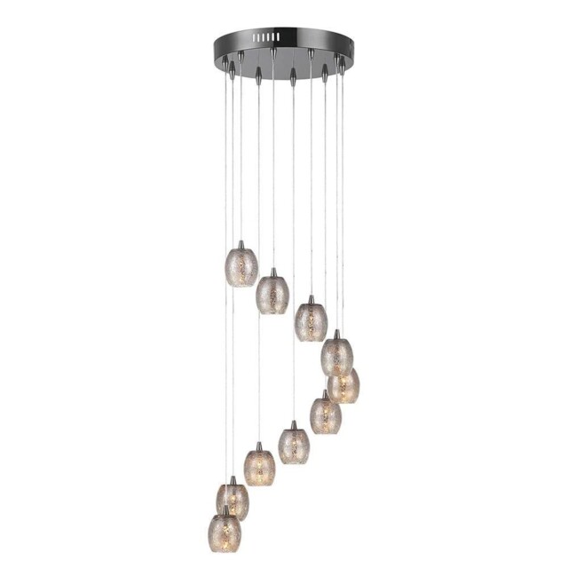 Litecraft Black Chrome Cluster Ceiling Pendant Crackle Effect Glass G4