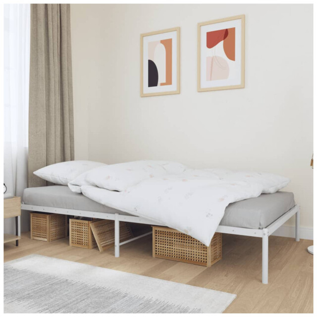 Bed Frame White 100x200cm Robust Powder-coated Steel Slats & Underbed