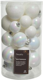 Kaemingk Shatterproof Baubles Pk 30 Iris White Assorted Sizes 022917