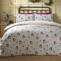 Dreams & Drapes Lodge Christmas Winter Robin Teddy Fleece Duvet Cover
