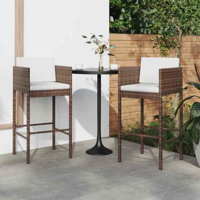 Bar Stools 2 Pcs With Cushions Brown Poly Rattan Vidaxl