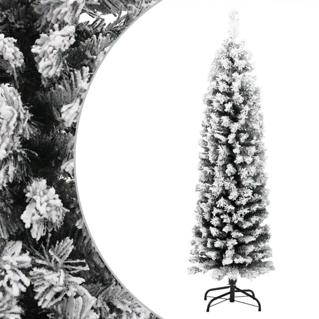 Slim Artificial Christmas Tree With Flocked Snow Green 150 Cm Pvc