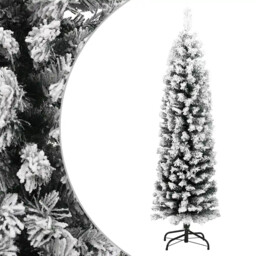 Slim Artificial Christmas Tree With Flocked Snow Green 150 Cm Pvc