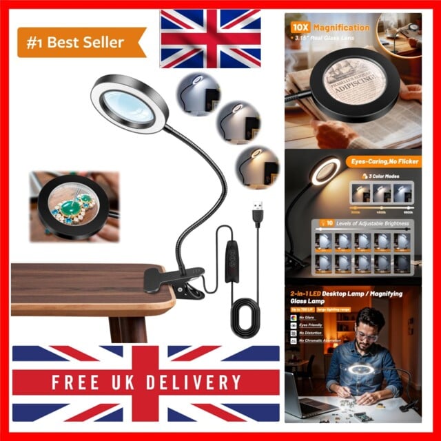 10x Magnifying Glass With Light And Clip, 3 Colours 10 Brightness, Led