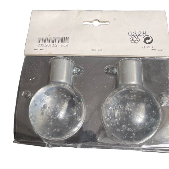 2-pack Ikea Index Lyster Curtain Rod Finials 200.281.02 Bubble Clear