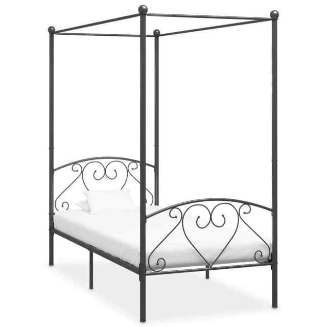 Canopy Bed Frame Grey Metal 120x200 Cm Vidaxl