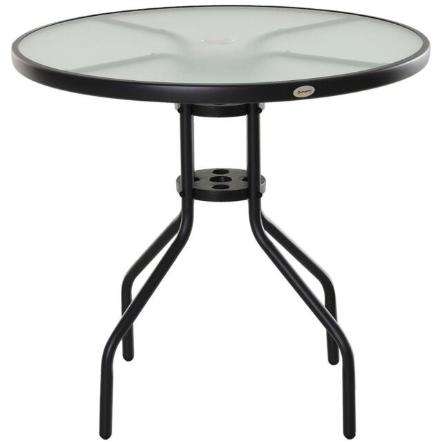 80 Cm Round Garden Dining Table With Parasol Hole 4 Outdoor Coffee