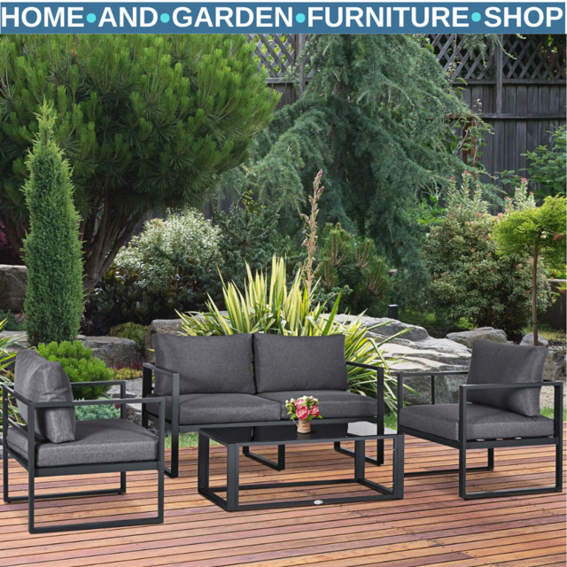 4 Piece Garden Sofa Set W/armchairs Bench & Side Table Aluminium Frame
