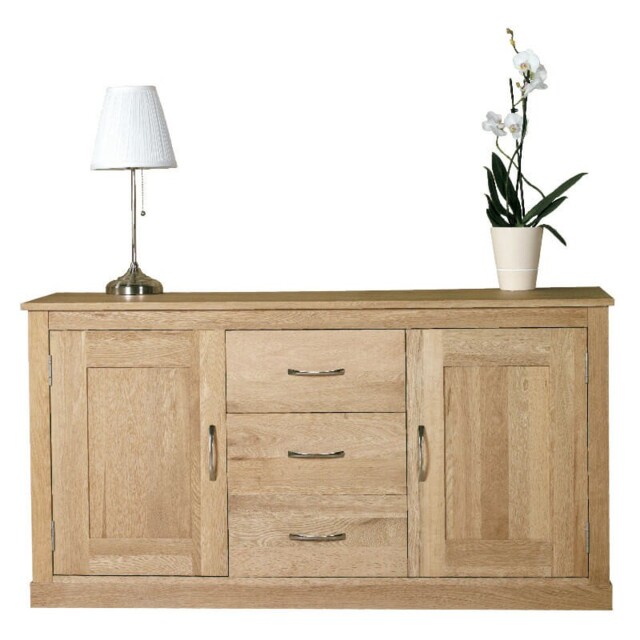 Solid Oak Large Sideboard 2 Cupboards 3 Drawers Assembled