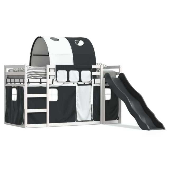 Bunk Bed With Slide And Curtains White And Black 90x200 Cm Vidaxl