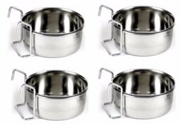 4x Quality Stainless Steel Hook On Coop Cup Parrot Small Animal Pet