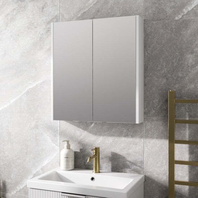 600mm Bathroom Mirror Cabinet 2 Door Storage Cupboard Wall Hung Modern