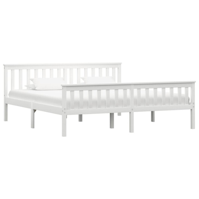 Bed Frame White Pinewood 90x200 Cm Plywood Slats Modern Headboard