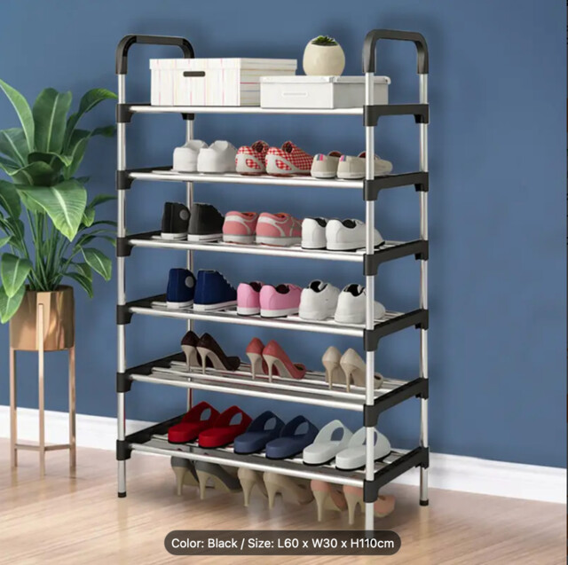 6 Tier Metal Shoe Rack Shoe Storage Organiser, Free Standing Durable