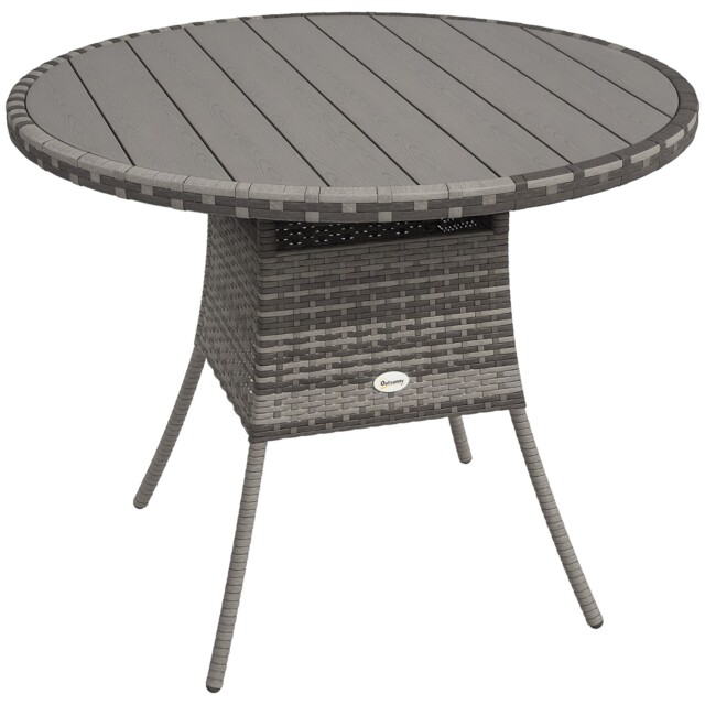 Outsunny Outdoor Pe Rattan Dining Table W/ Wood-plastic Composite Top,