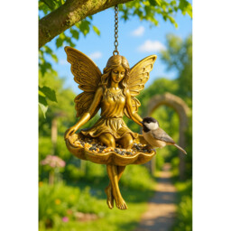 Garden Fairy Bird Feeder Gold Polyresin 70cm (23w X 20d) With Chain
