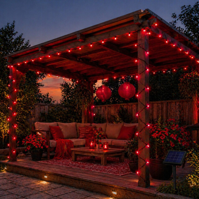 200 Led Solar String Lights 20m - Red