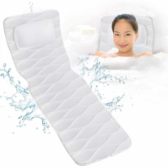 Bath Pillow Full Length 118x41cm Quilted 3d Mesh White Cushion Support