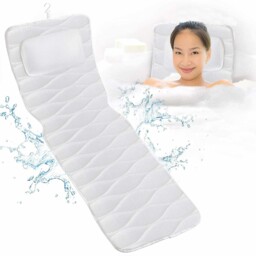 Bath Pillow Full Length 118x41cm Quilted 3d Mesh White Cushion Support