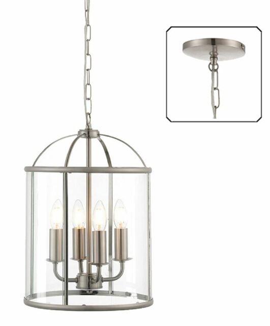 Endon 70324 Lambeth 4 Light Ceiling Pendant In Satin Nickel And Clear