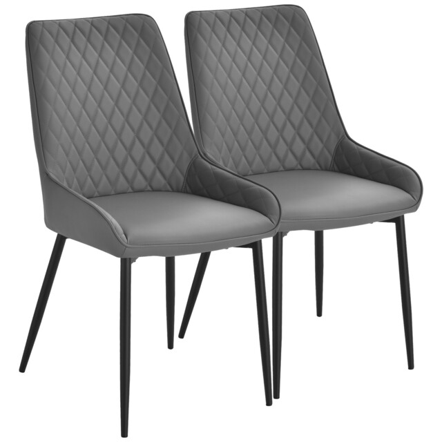 Homcom Set Of 2 Quilted Pu Leather Dining Chairs W/ Metal Frame 4 Legs