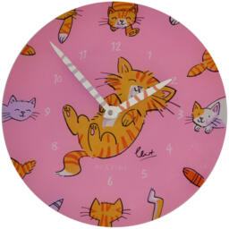 Nextime Tickle My Tummy Wall Clock, Girls, Kids, Cat, Glass, Pink, Ø