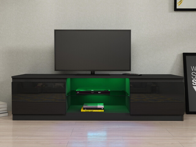 Modern Tv Unit Stand Cabinet Black High Gloss Doors & Matt Body With