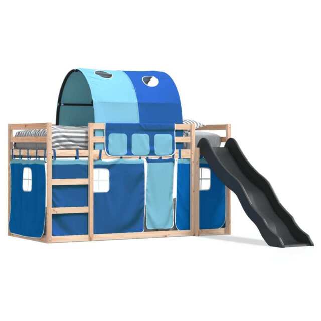 Bunk Bed With Slide And Curtains Blue 80x200 Cm Vidaxl