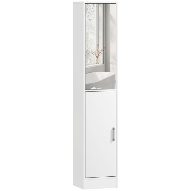 Kleankin Tall Mirrored Bathroom Cabinet With Adjustable Shelf White