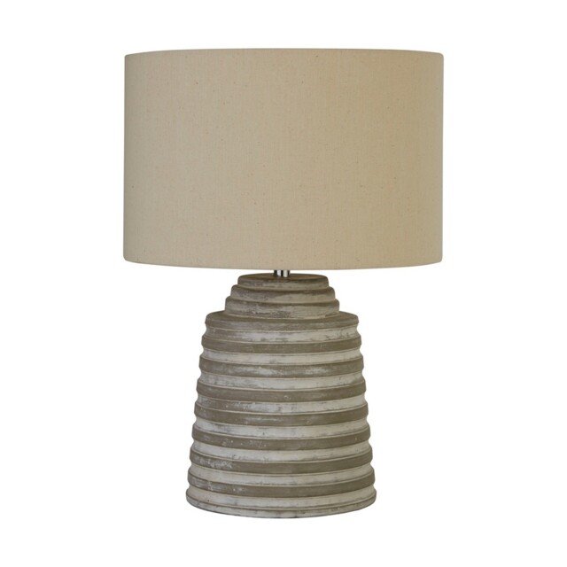 Grey Cement Finish Base White Paint Detail Bedside Table Lamp With