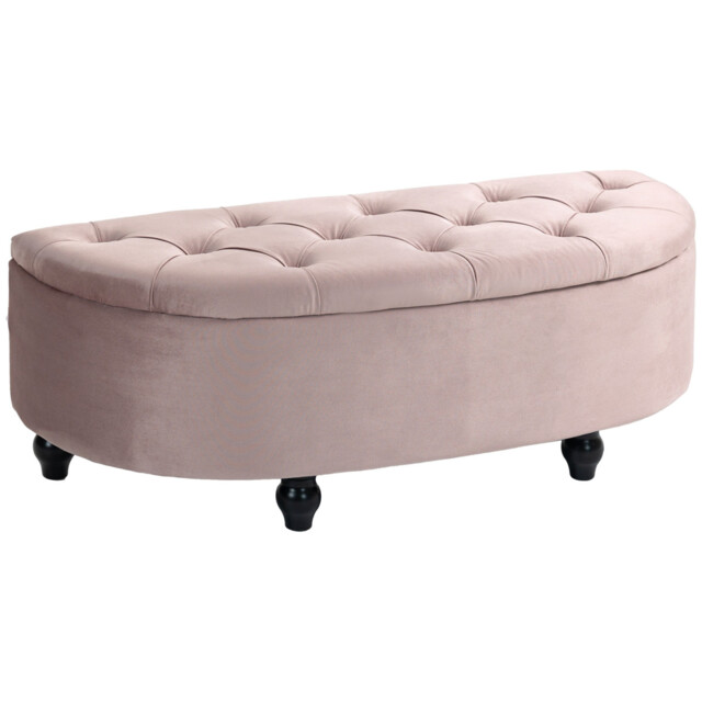 Semi-circle Storage Ottoman Bench Tufted Upholstered Accent Footrest